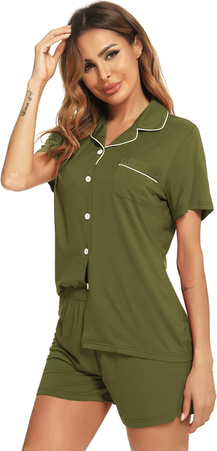 Womens Pajama Set Short Sleeve Button Down Pjs Soft 2 Piece Classic Sleepwear - Image 3