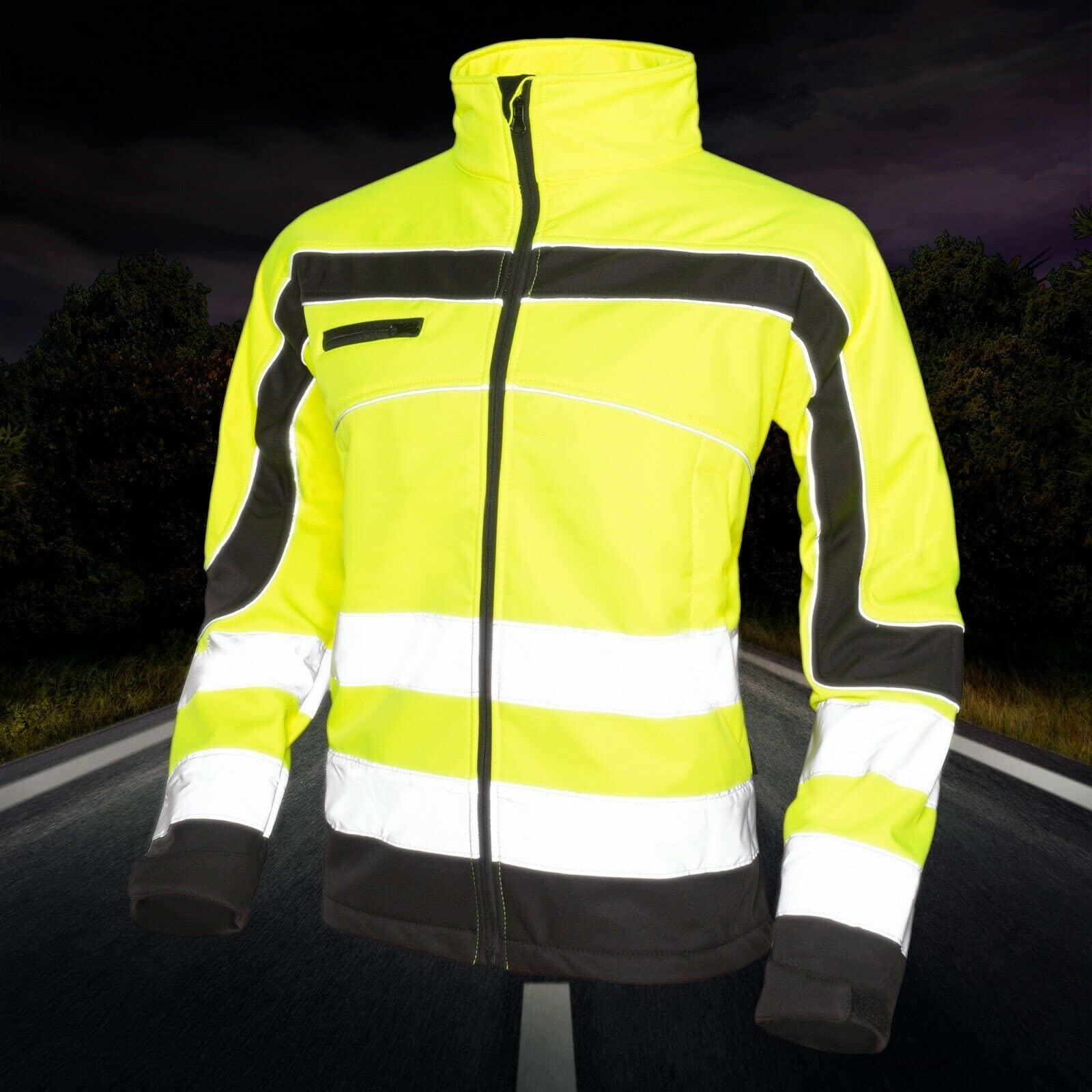 Art.Master Softshelljacke Arbeitsjacke Warnschutz Jacke Warnjacke Softshell Jacke mit Kaputze Gr.M-XXXL