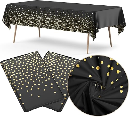 Miniatura 8 de Paquete de 12 manteles de plástico desechables, de 54 x 108 pulgadas, color blanco y dorado, para fiestas, impermeables y resistentes a la grasa,