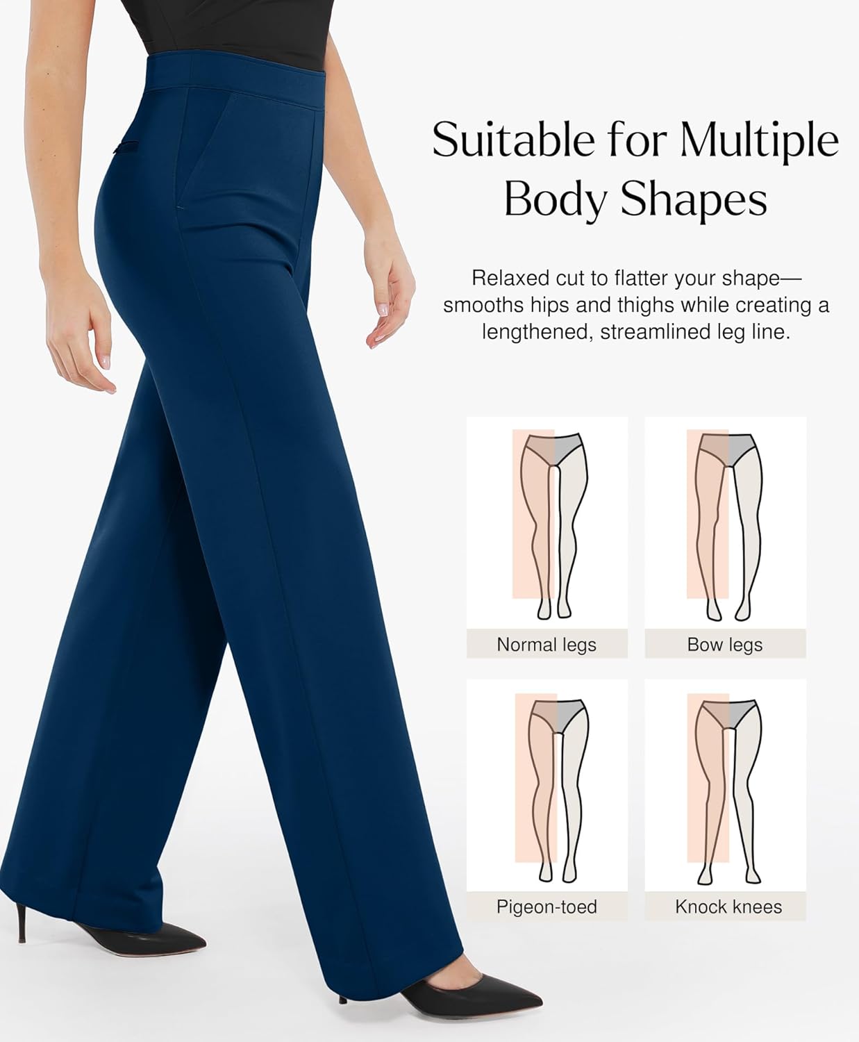 Popilush Dress Pants for Women Tummy Control 2 in 1 Work High Waisted Wide Leg with Pockets Business Casual Outfits - Image 4