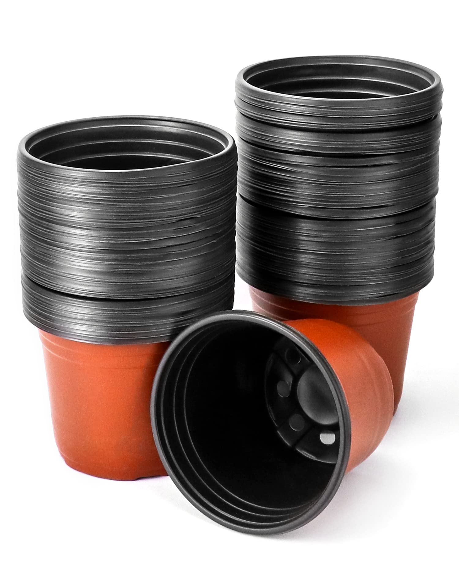QWORK® 100PCS Plastic Plant Pot 6"/15cm, Thick Wall with Drainage Holes - Plants Nursery Pot Seed Starting Pots
