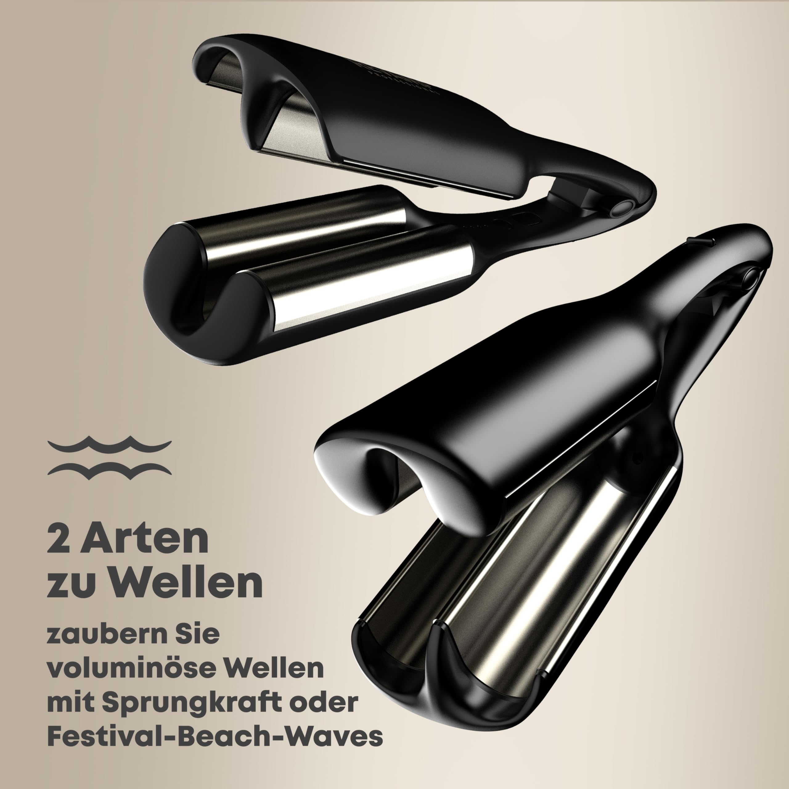 REVAMP 2-in-1 Beach & Volumen Professional Welleisen - Welleneisen für Haare, Beachwaves Lockengerät, Lockenstab für Locken & große Wellen - Mermaid Hair Waver für kurzes und langes Wavy Hair