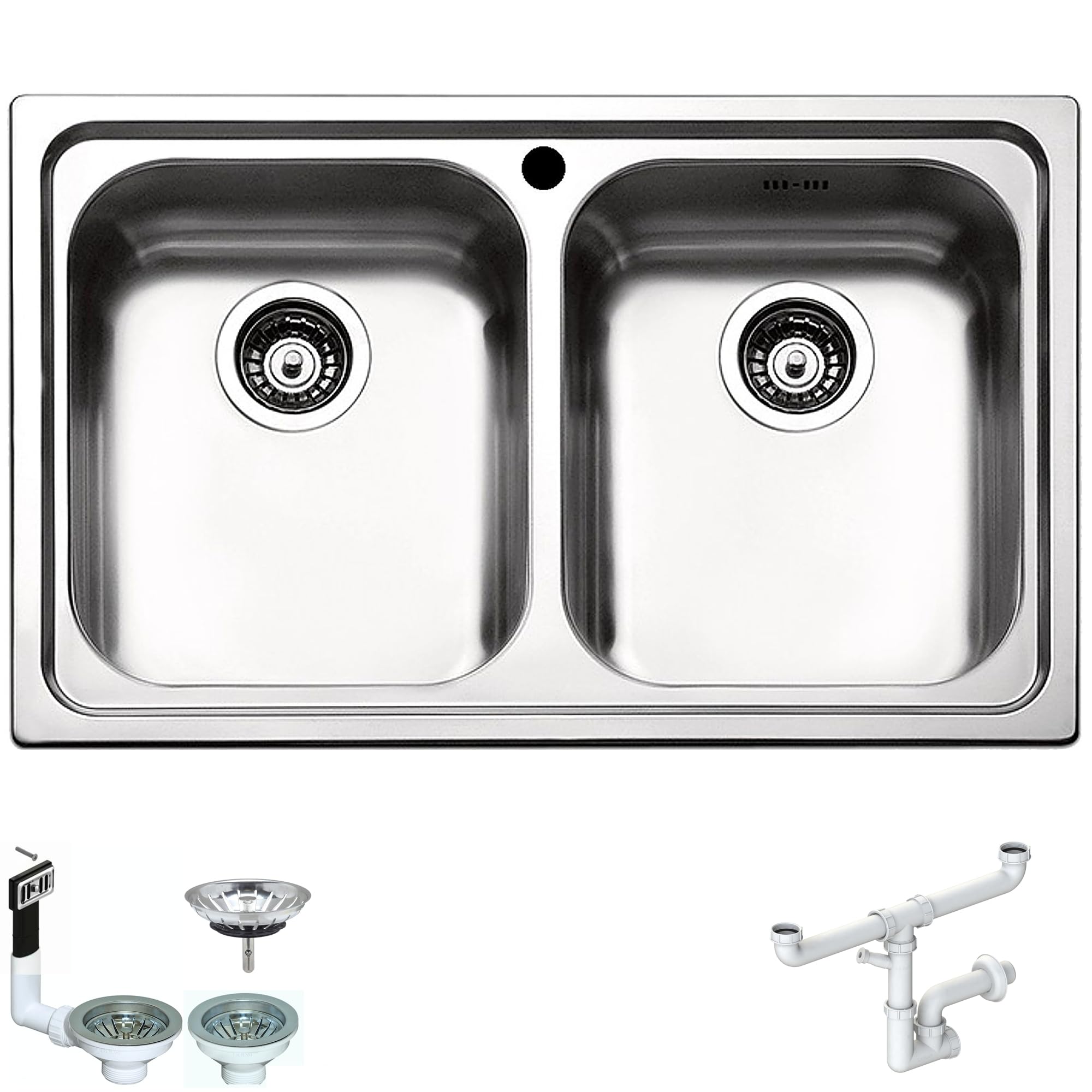 LG792VS ● Lavello Incasso Cucina FHULLER Mod.LAGUNA 79x50 2 Vasche, Spessore Acciaio 7/10 con Vasche Profonde H 19,4 Realizzato in Acciaio Inox Spazzolato Made in Italy