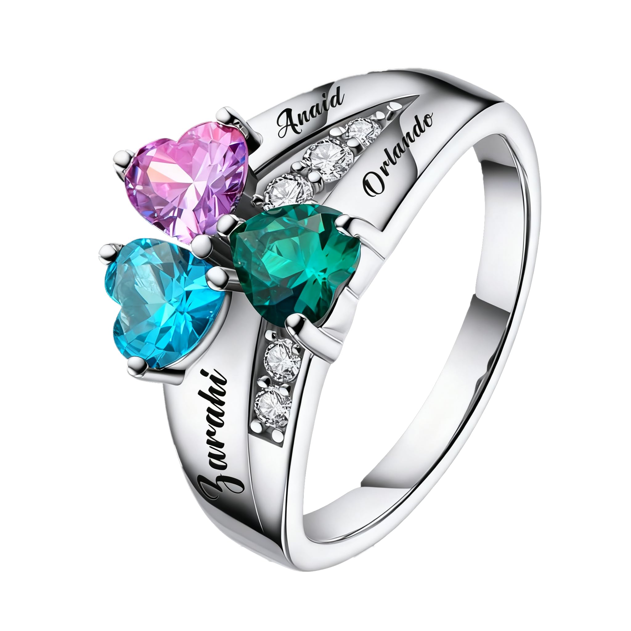 BAUMA Mothers Ring Personalized Sterling Silver Mothers Rings Family Ring with 3 Simulated Birthstones for Grandmother Mother Meaningful Anniversary