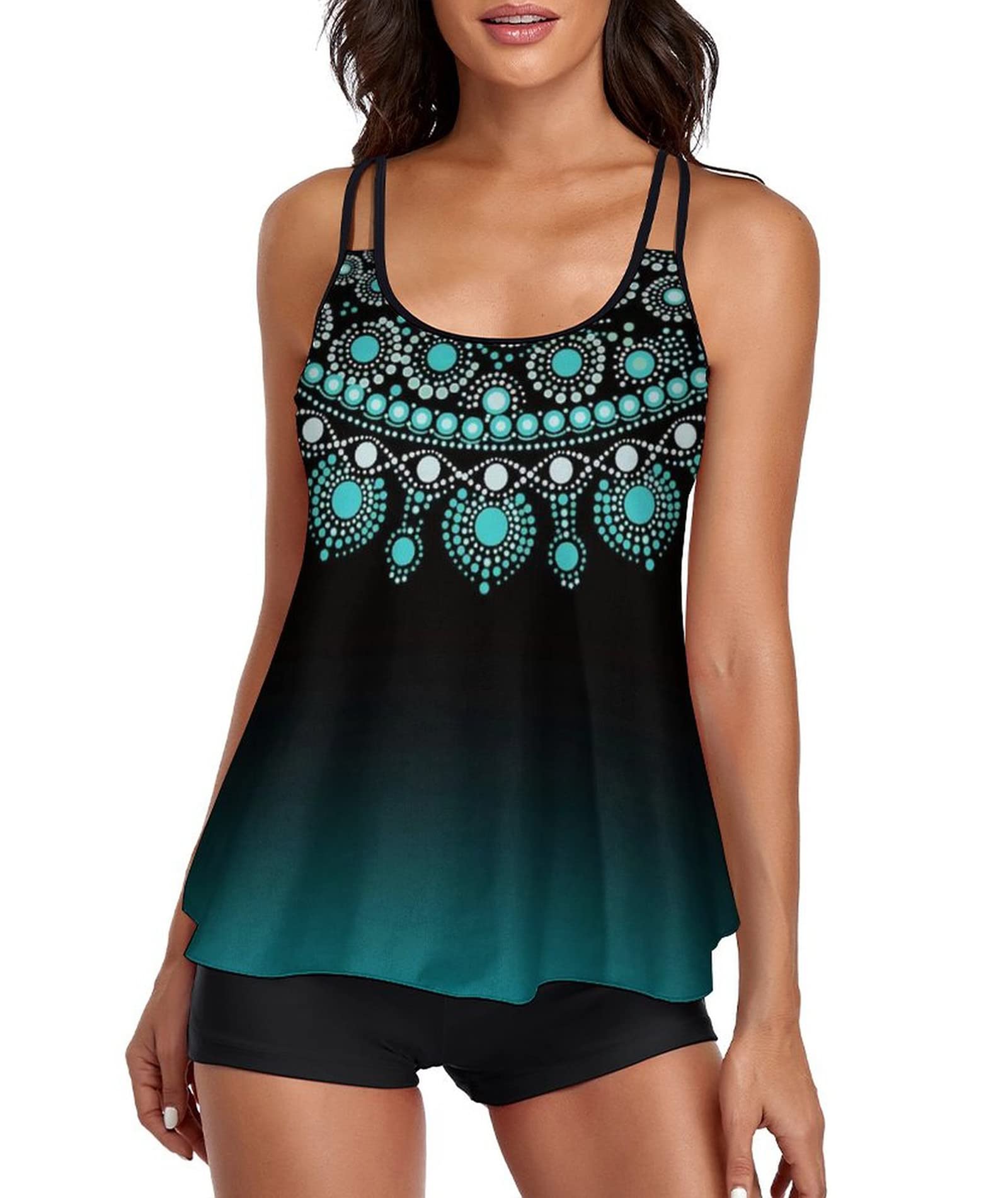 Urchics 2026 Women Two Piece Tankini Swimsuit Tummy Control Plus Size Long Torso Top and High Waisted Boyshorts Bathing Suits