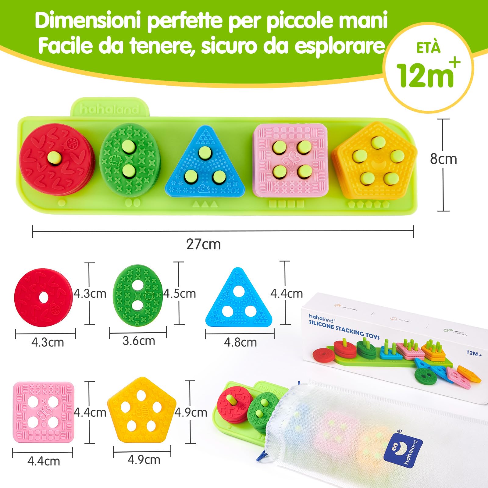 hahaland Gioco Sensoriale in Silicone per Bambini 12+ Mesi, Gioco Impilabile Morbido, Blocchi Montessori per Sviluppo Sensoriale e Motricità, Regalo per Bambini 1-3 Anni