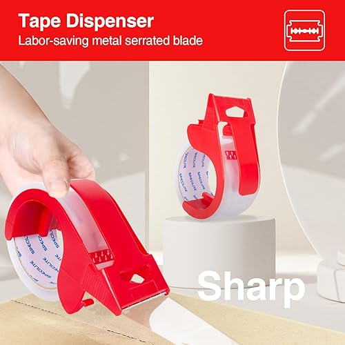 Miniatura 4 de Cinta de embalaje transparente resistente con dispensador, sin ruido, 6 rollos de cinta de embalaje de 1.88 pulgadas x 55 yardas, ultra fuerte,