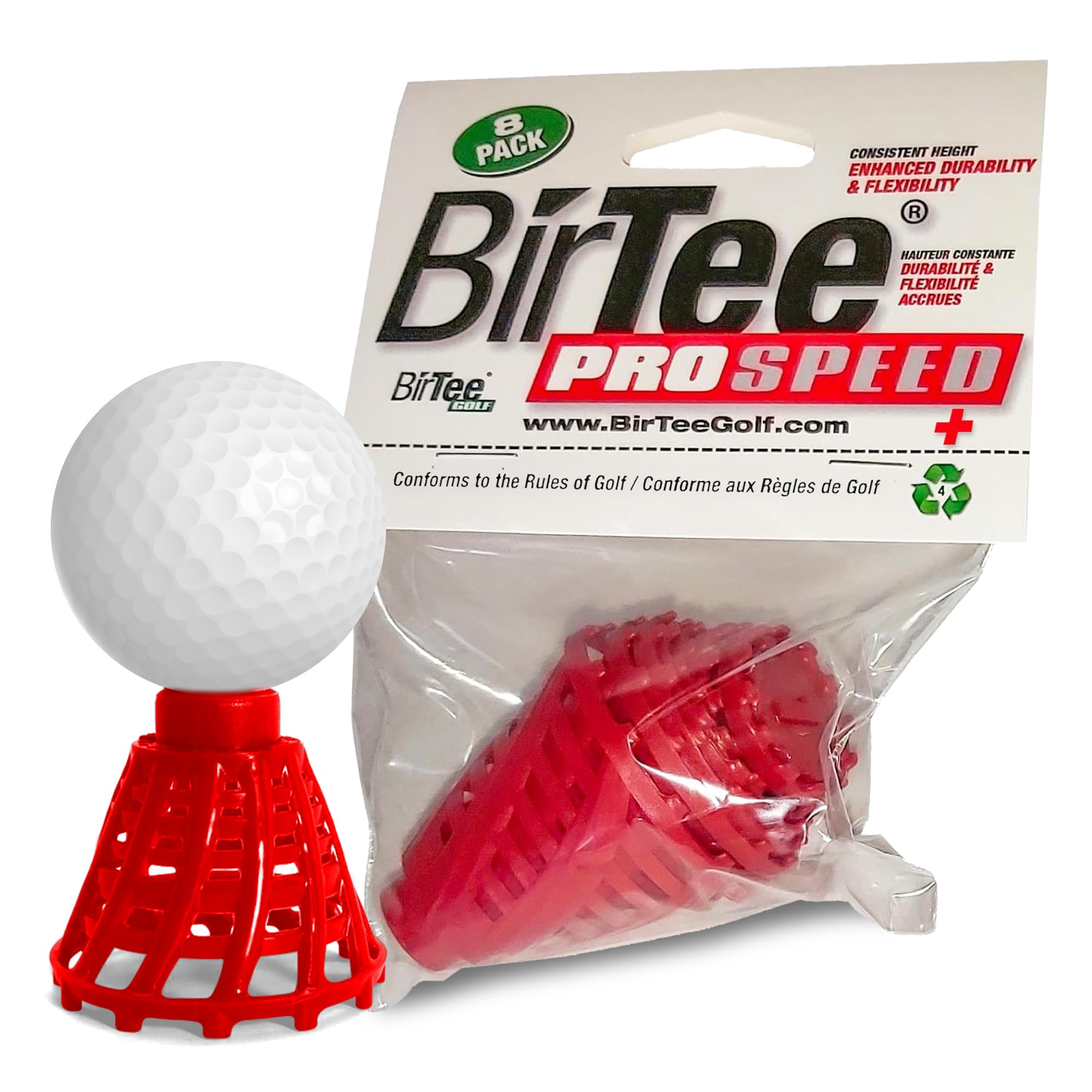 BirTee Golf Tees - PRO Speed PLUS with Flexibility & Durability - 8 Pack. Indoor Golf Tees/Golf Simulator Tees/Winter Plastic Golf Tees (Red)