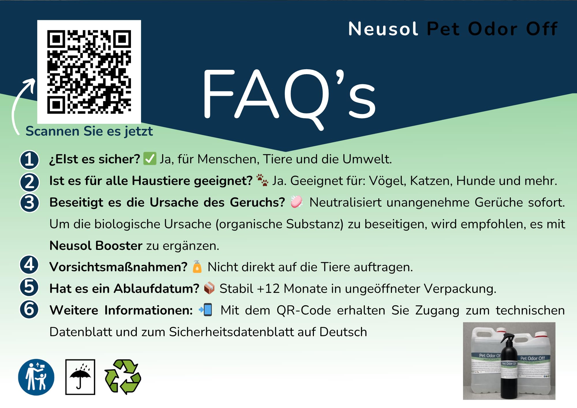 Pet Odor Off - Natürlicher Neutralisator | Beseitigt Tiergerüche: Urin, Erbrochenes Erbrochenes, Exkremente usw. auf Böden, Wänden, Textilien, Rasen etc. | Sichere Formel ohne CLP und