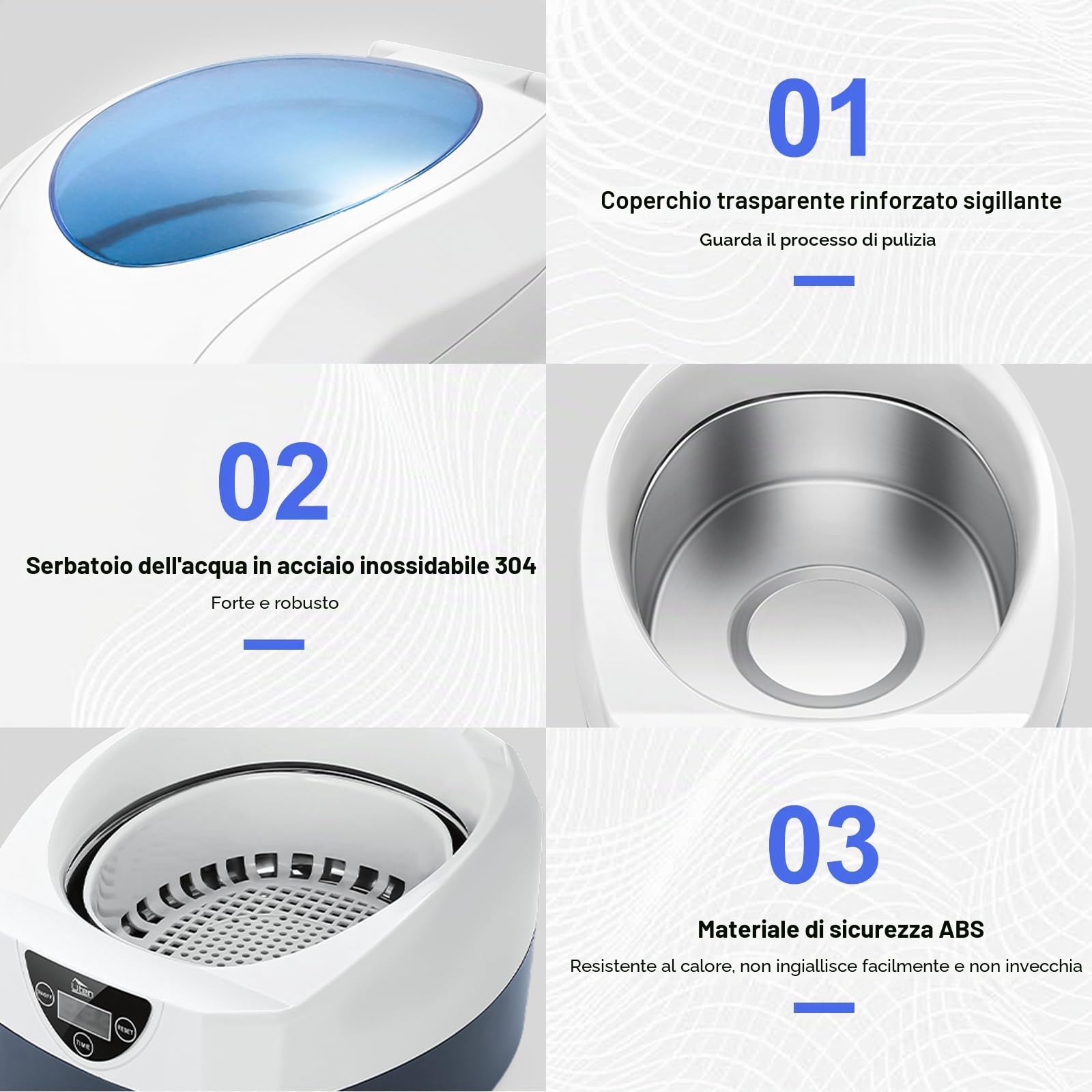 Uten Pulitore ad Ultrasuoni Professionale, Macchina ad Ultrasuoni per Pulizia, Vasca da Bagno in Acciaio Inossidabile da 750 ml, per Pulire Gioielli, Occhiali, Orologi, Strumenti, ecc