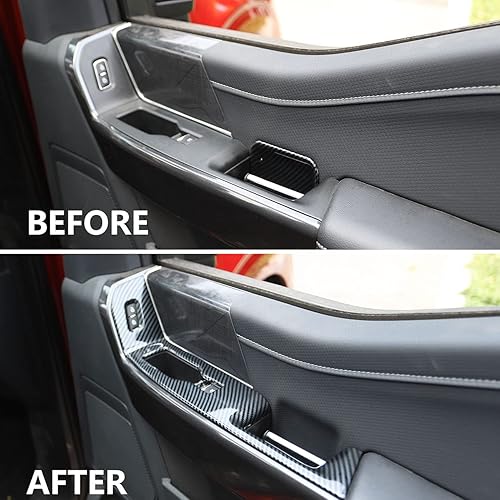 Miniatura 5 de Korlot Cubierta de panel de interruptor de ventana de puerta delantera interior de fibra de carbono para Ford F150 2021+ Accesorios de decoración