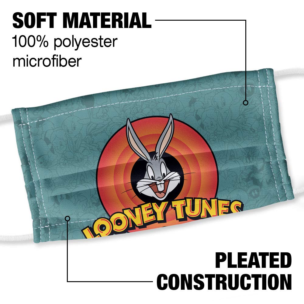 Popfunk Looney Tunes Looney Logo 1-Ply Reusable Face Mask Covering with Adjustable Nose Wire, Unisex