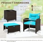 ORALNER 5 Pieces Patio Furniture Set with Ottoman, Wicker Conversation Set w/Cushions, Glass Coffee Table, Outdoor Lounger Rattan Chairs Bistro Set for Porch Balcony Garden Deck Poolside (Turquoise)