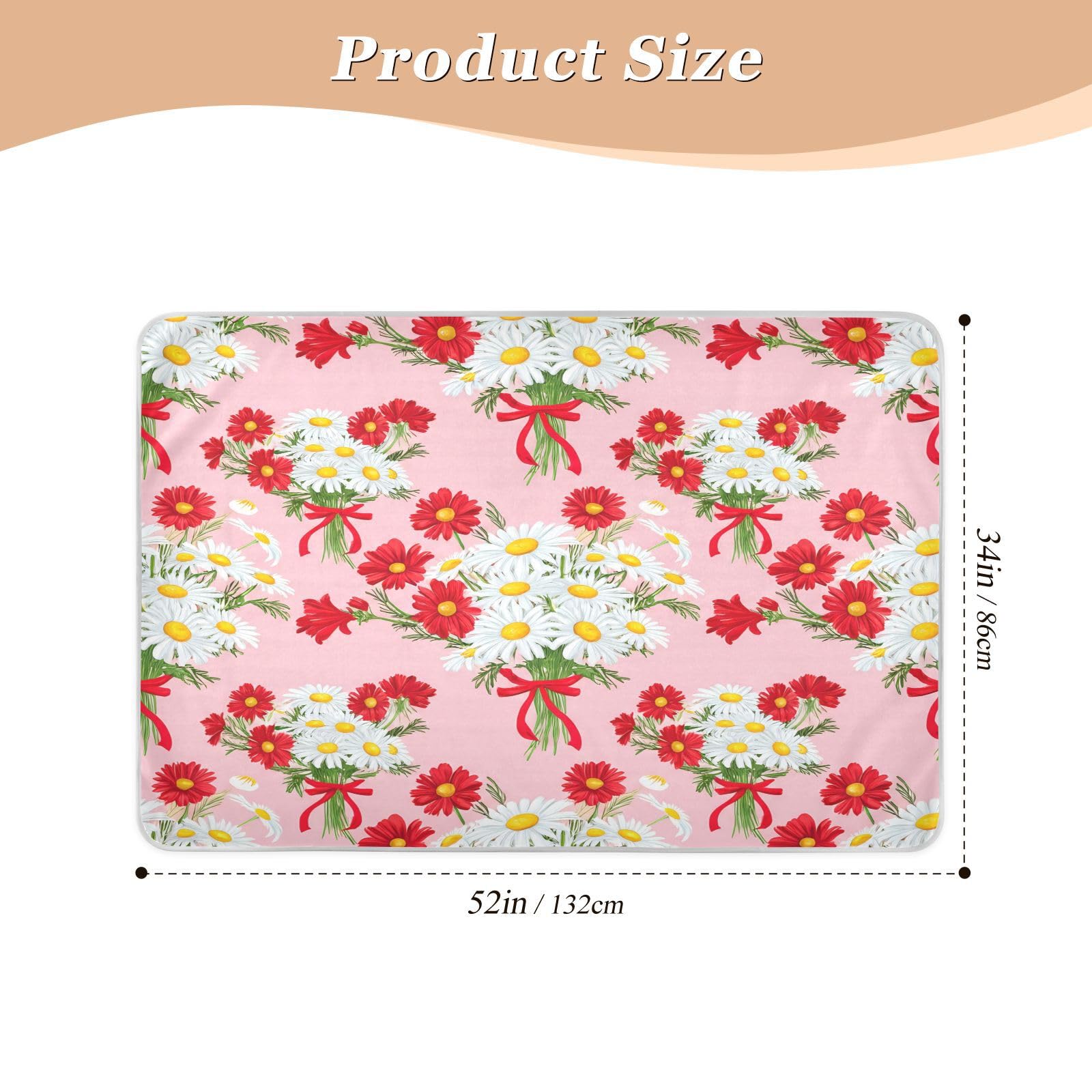 BOESI Doodle Daisy Bouquet Waterproof Pads for Bedwetting and Incontinence, Reusable Pads, Reusable Diaper Pads for Bed, Sofa, Travel