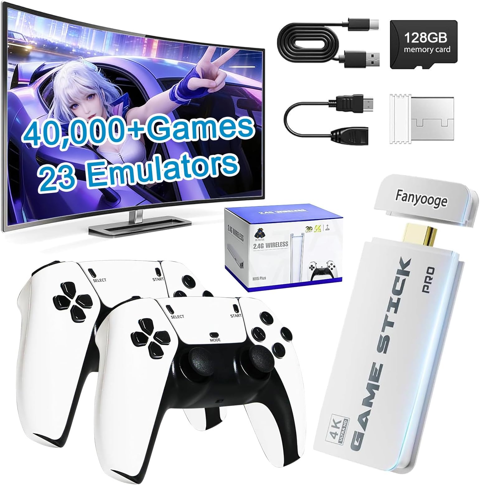 M15 Retro Game Stick Pro 2026, 4K HDMI Plug & Play Video Game Console, 40,000+ Classic Games, 23 Emulators, TV Gaming Stick with Dual 2.4G Wireless Controllers, 128GB