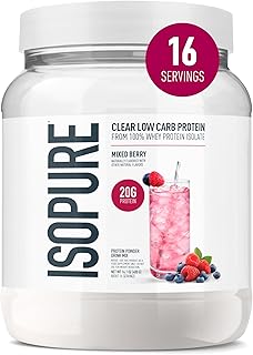 Clear Whey Isolate Protein Powder, Lactose Free, Gluten Free, Naturally Flavored, Mixed Berry, 20g Protein Per Serving, 14.1 Oz, 16 Servings (Packaging May Vary)