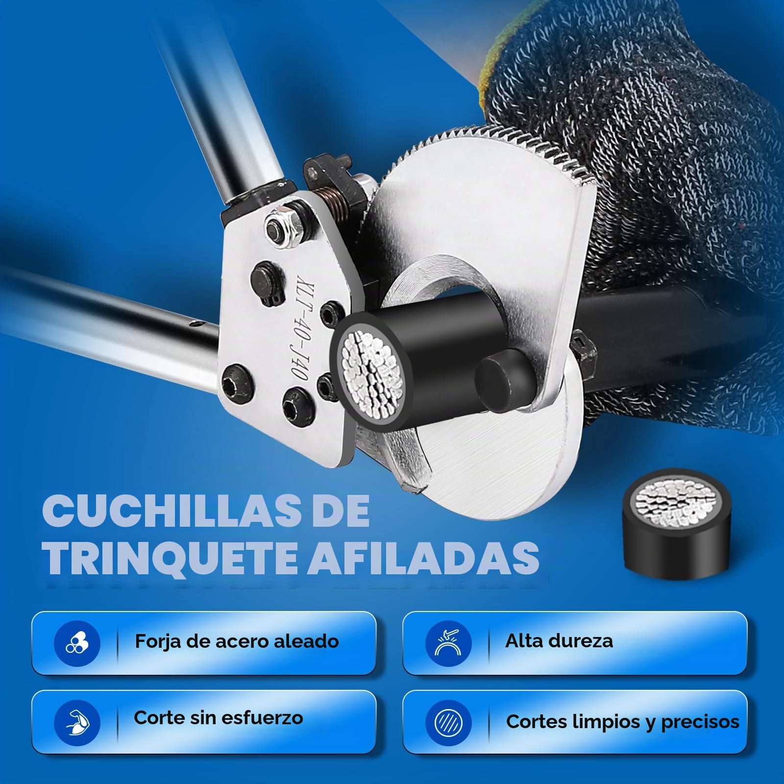 NEWTRY - Cortador de cable resistente de trinquete (corte de hasta 300 mm², 1000 pares de cables de comunicación duraderos, eficientes, fáciles de usar