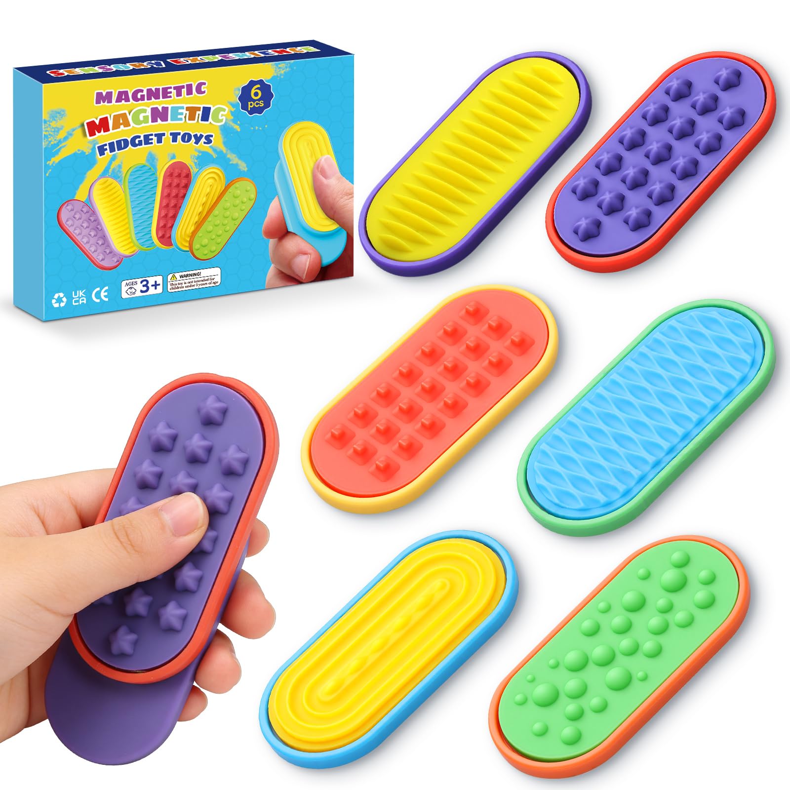 JONEG Fidget Sensory Stone Toys for Kids Adults: 6 PCS Fidget Stress Calming Toys for Anxiety Relief Gifts for All Age Magnetic Stress Stone Worry Stones for Autism Kids Teens Adults