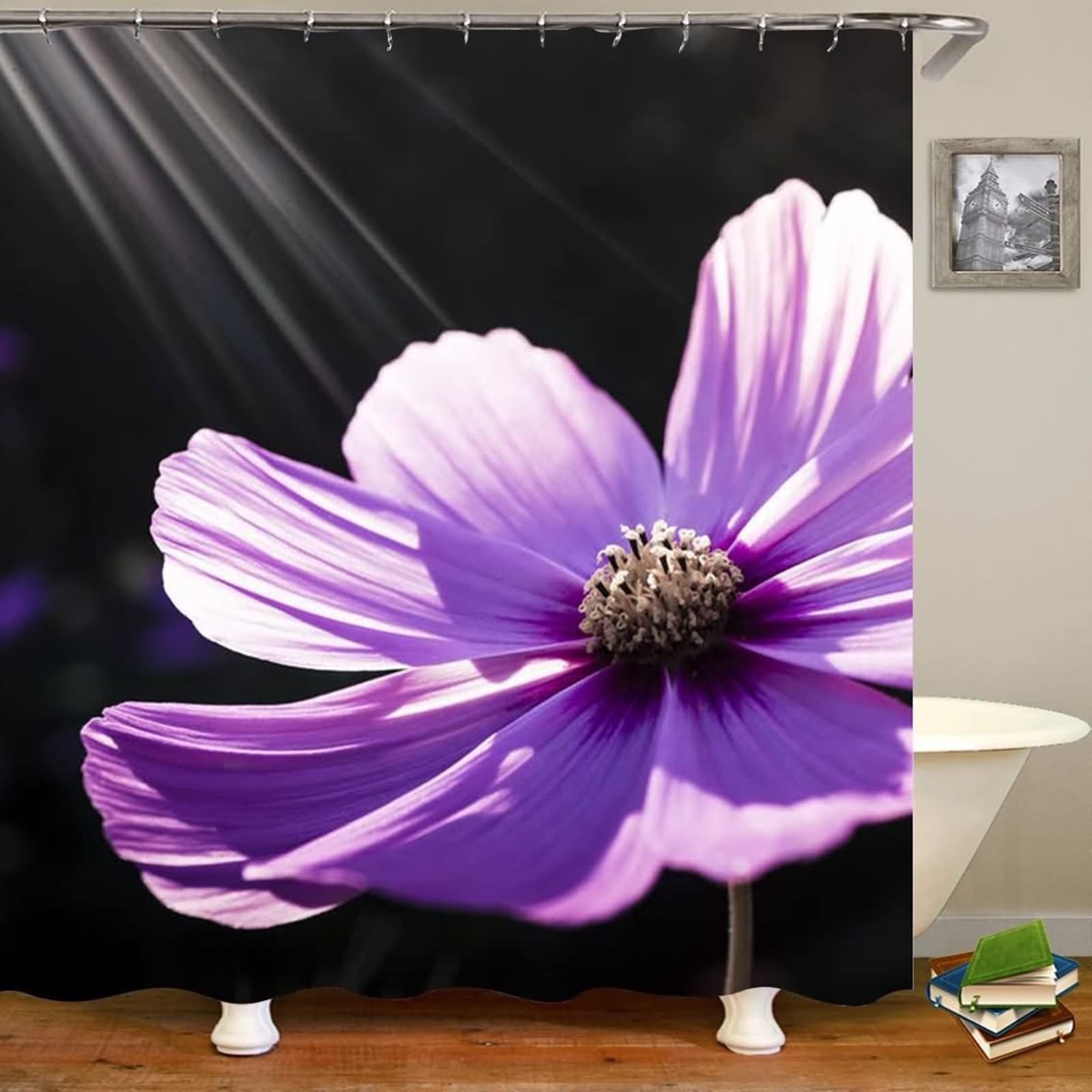 Rideau de douche imperméable mauve anti-moisissure en polyester avec anneaux inclus