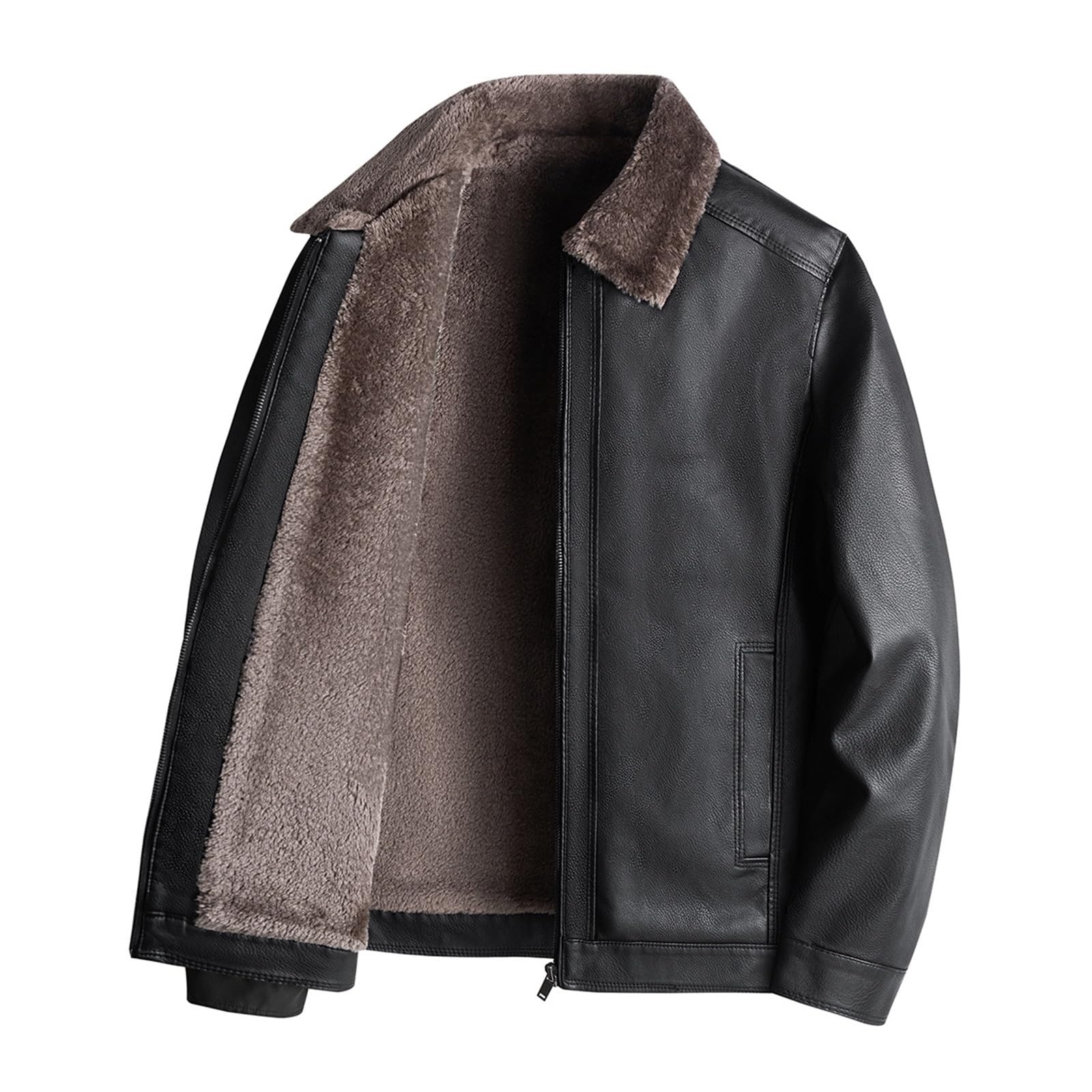 Generisch Lederjacke Herren: Leather Jacket Men Langarm Ledermantel Leicht Leder Jacken Freizeit Bikerjacke Dünne Lederjackets Casual Kunstlederjacke