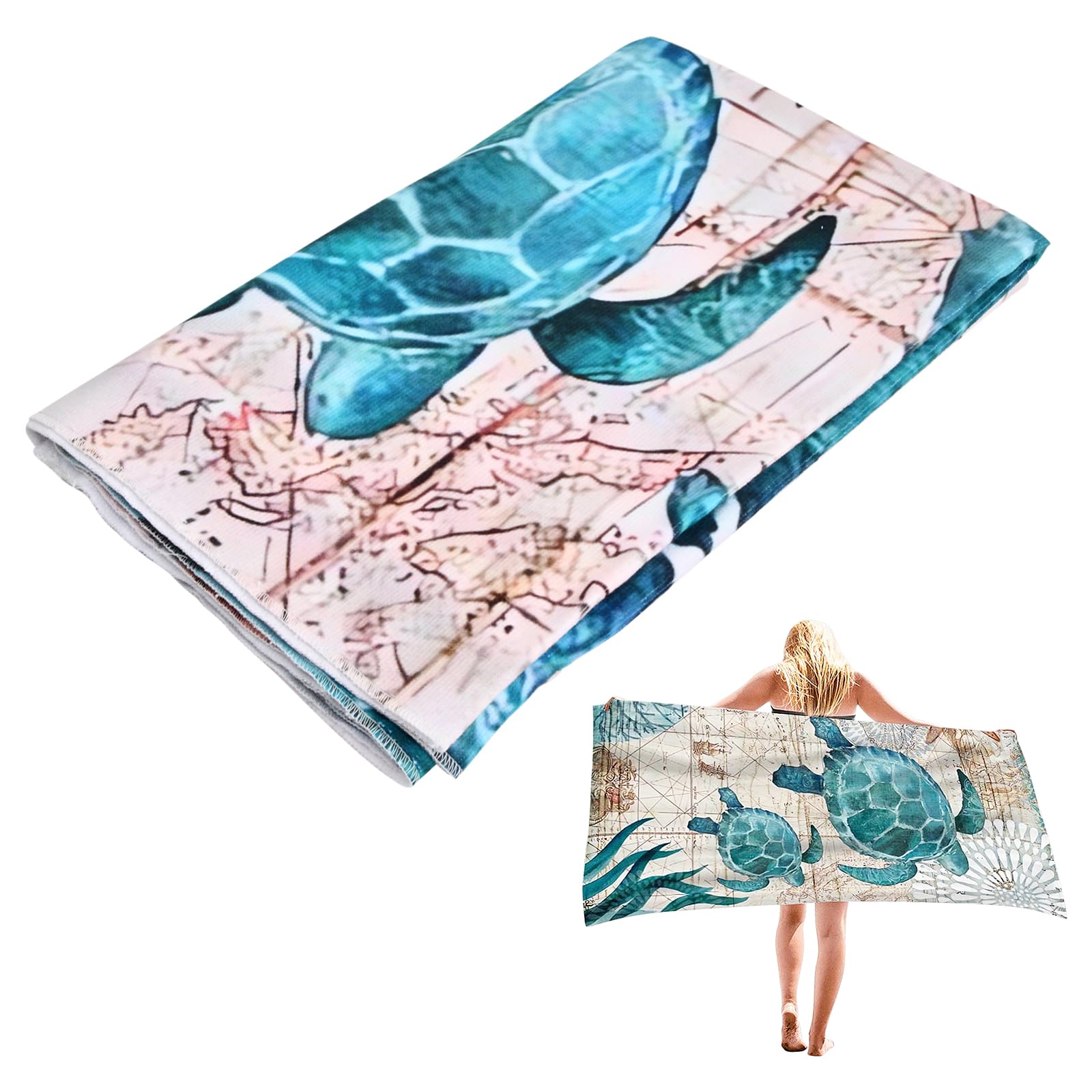 Laughhe Microfiber Beach Towel, 75 x 150cm Large Quick Dry Sand Free Beach Towel Lightweight Travel Towel Swimming Towel, Beach Towels For Adults Pool Towel for Beach, Pool, Gym, Camping (Turtle)