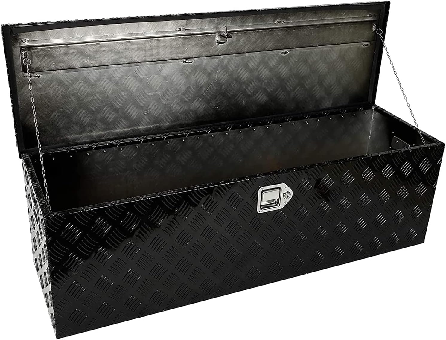 Black Heavy Duty Aluminum 49"X15"X15" 5 Bar Tread Pattern Truck Tool Box, Under Truck Storage Trailer Tongue Box with Lock and Key for Truck, RV Trailer, ATV