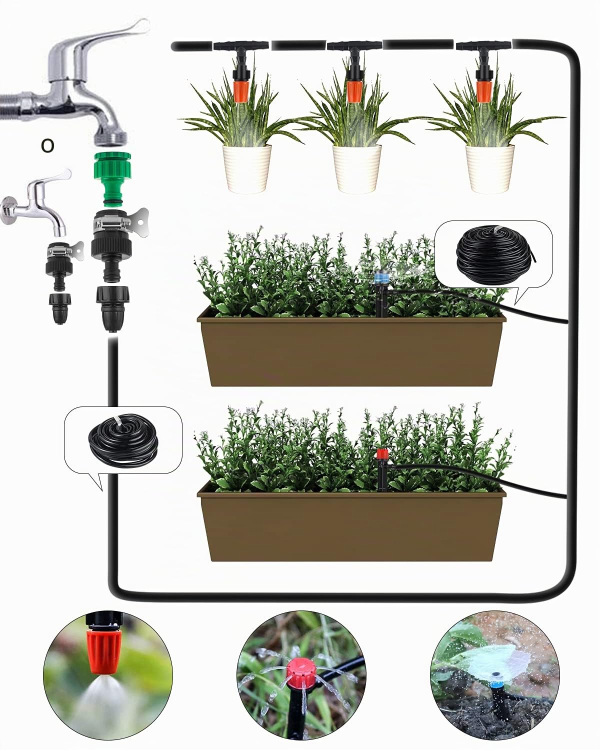 226 FT Kit di Irrigazione a Goccia, MSDADA Giardino con Micro Sistema di Irrigazione Automatico, Kit di Irrigazione per Piante, Ugello Nebulizzatore per Piante Serre, Aiuole, Patio, Prato