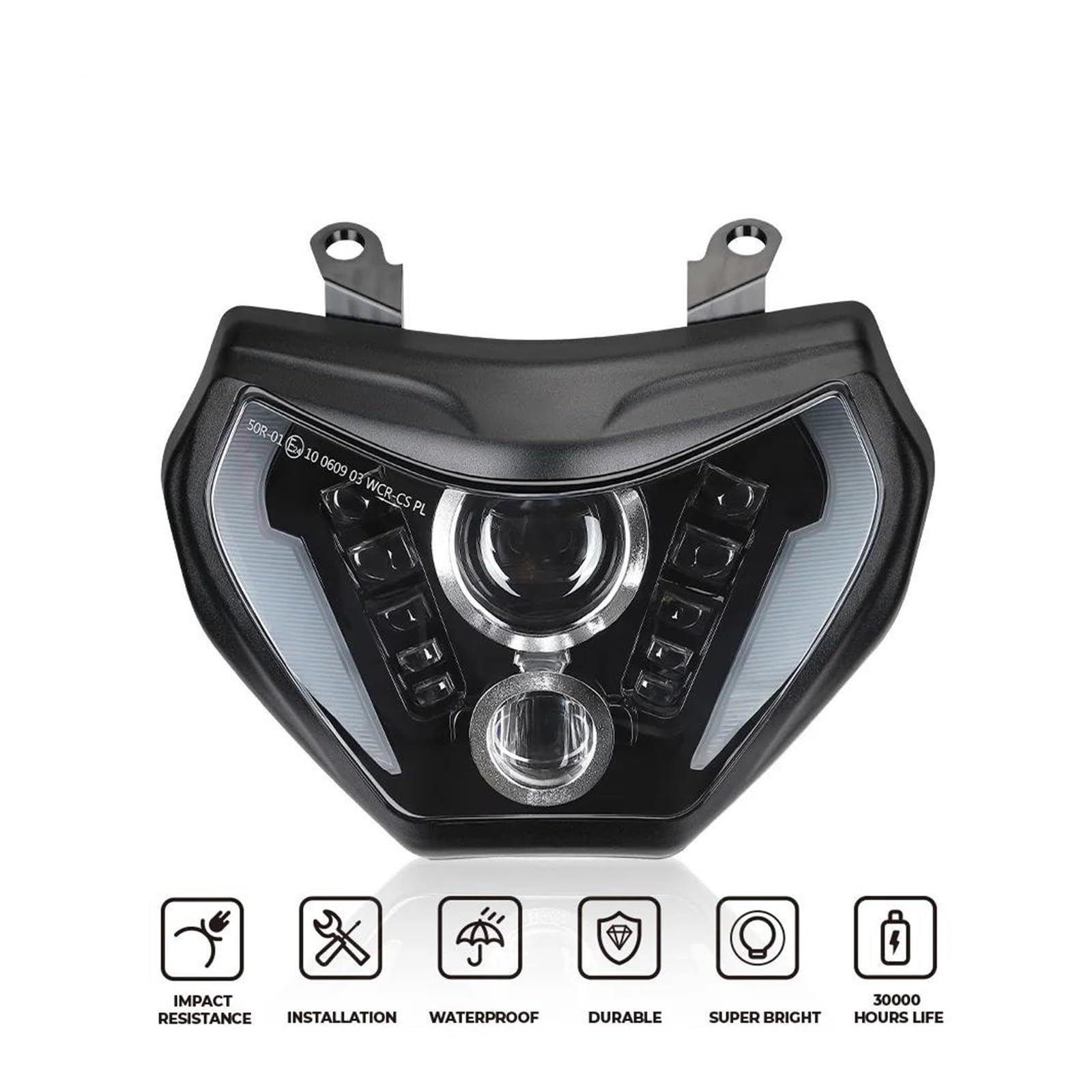 Zestaw reflektorów motocyklowych LED do MT09 2014-2016, MT07 2018-2019, certyfikat E-MARK, wodoodporny 110 W, z DRL