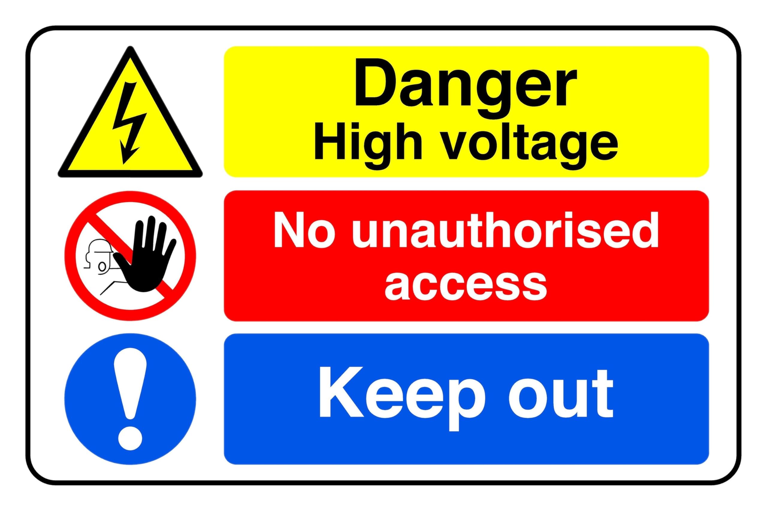 Danger High Voltage Access keep Out - safety sign- 3mm Aluminum Dibond for indoor/outdoor usage (600mm x 400mm) 20m Viewing Distance.