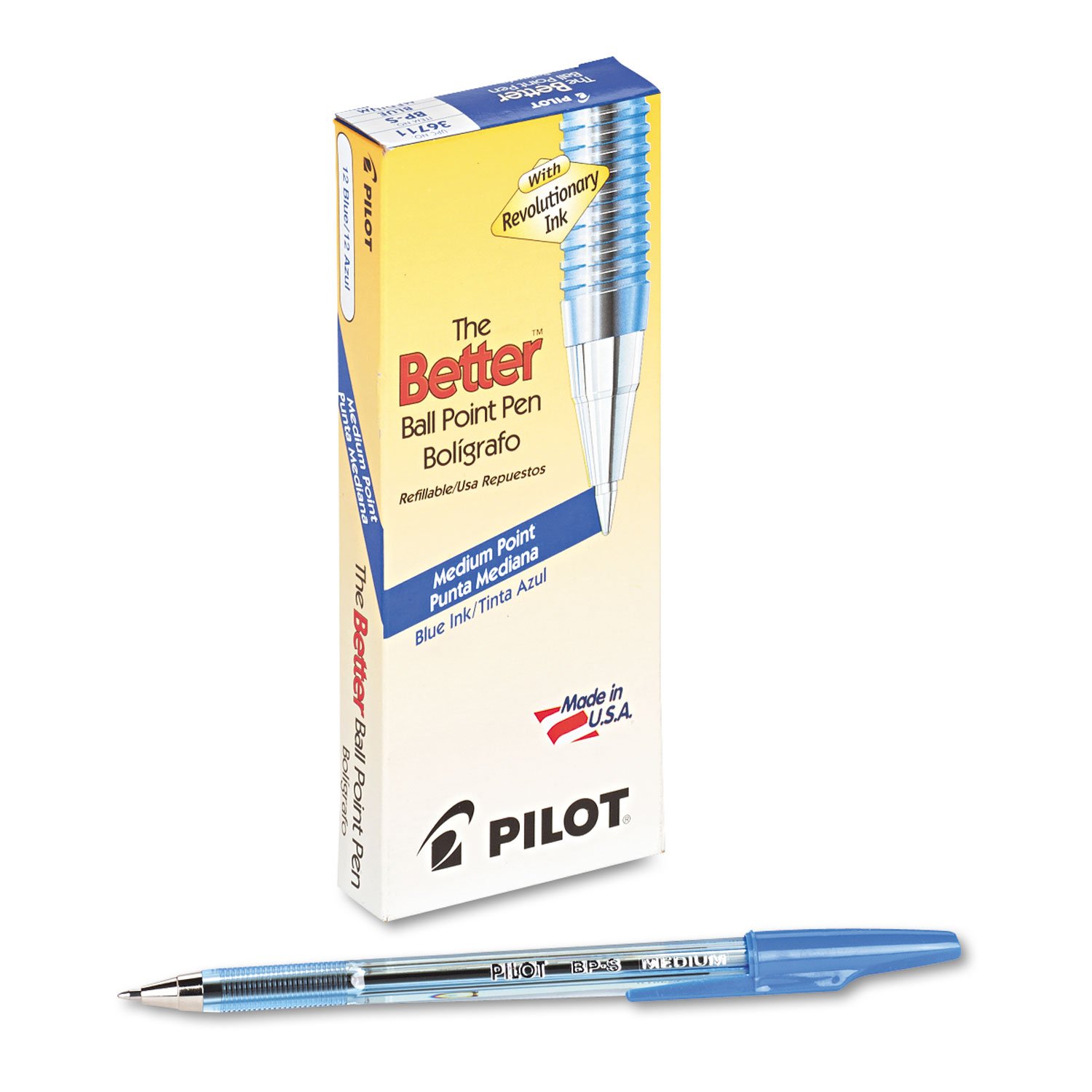 The Better Ball Point Pen Refillable Ballpoint Stick Pens, Medium Point, Blue Ink, 12-Pack (36711)