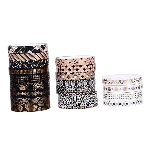 Miniatura 1 de SEWACC 20 rollos de cinta de bolsillo para decoración de flores, decoración de boda, pegatinas japonesas, cinta washi con tema negro y dorado, cinta