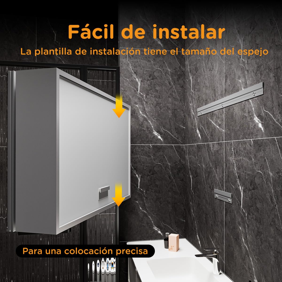 Armario con Espejo para baño con iluminación, 80 x 60 cm, Espejo de baño LED con Estante, Enchufe, antivaho, Interruptor táctil, Montaje en Pared para baño Moderno