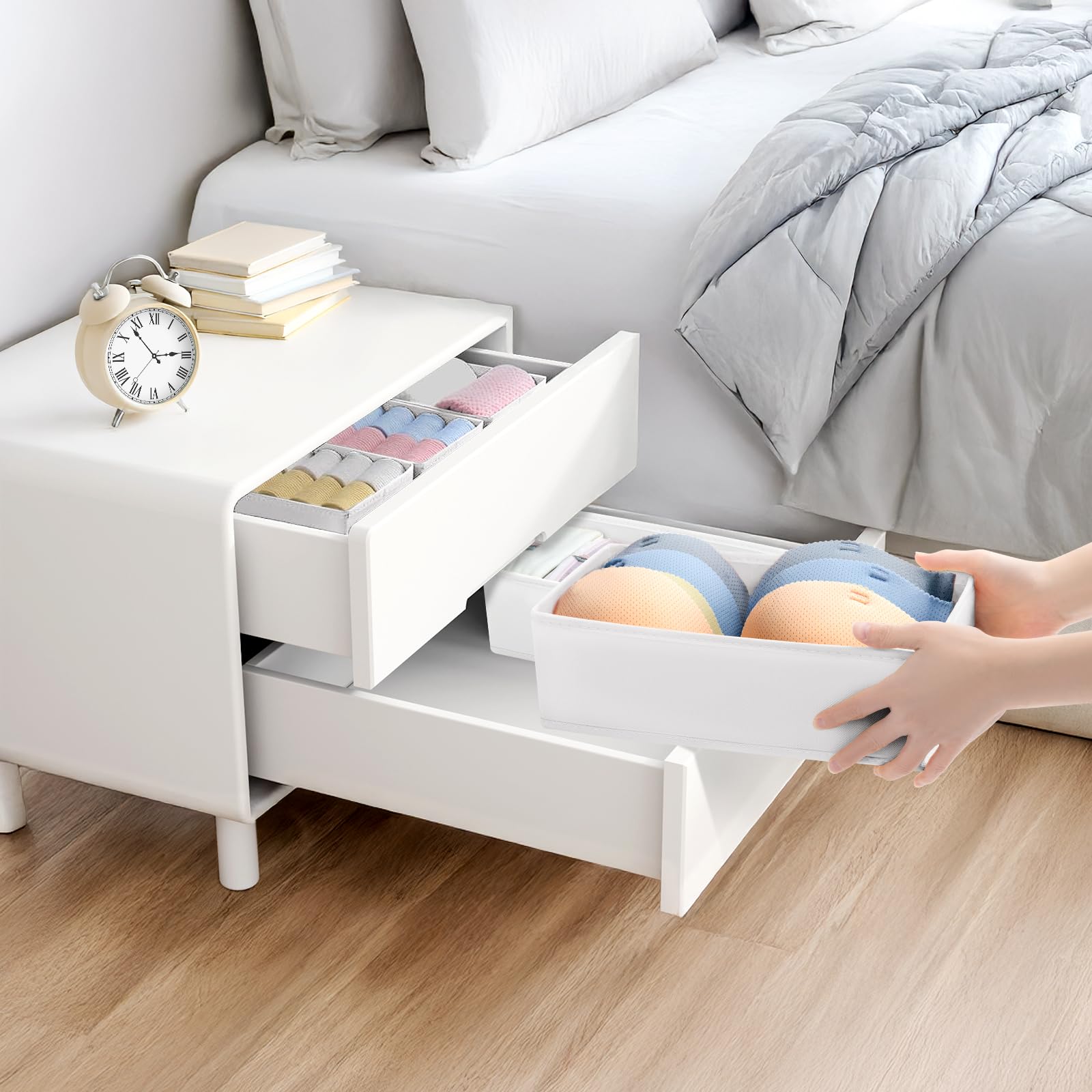 Homsorout Lot de 12 organiseurs de tiroirs de penderie - Pliables - Boîte de rangement en tissu - Système de rangement pour pantalons, vêtements, chaussettes, blanc
