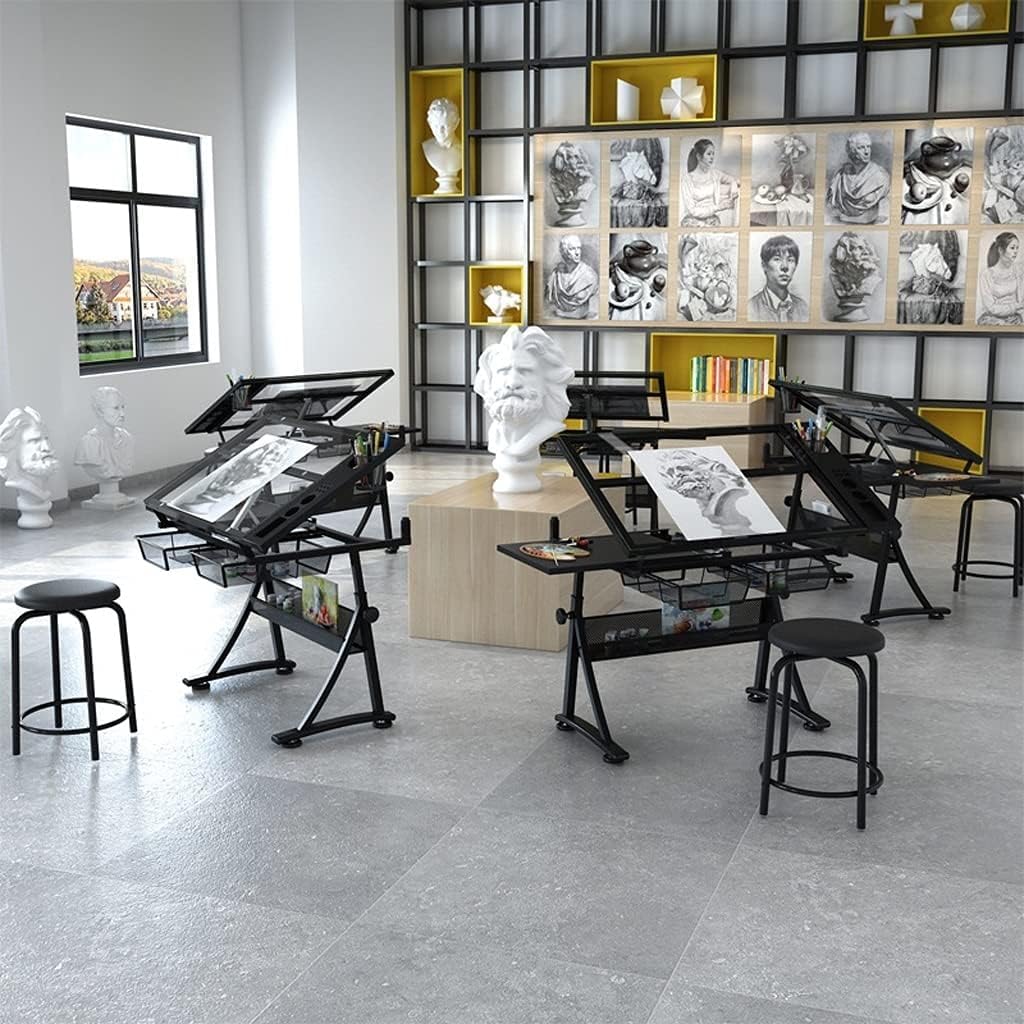 Tavolo da disegno regolabile in altezza con cassetto inclinabile in vetro, perfetto per dipinti, disegno, scrittura e postazione di lavoro artigianale