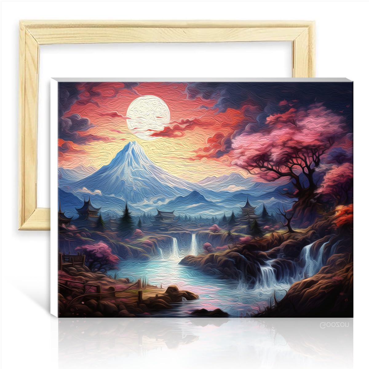 TANGFEIY Oil Painting Kits Japanese Landscape Kids and Adults Paint by Number Kits- with 3 Brushes & Acrylic Paints for Home Wall Decor Painting No Frame(30x40cm)