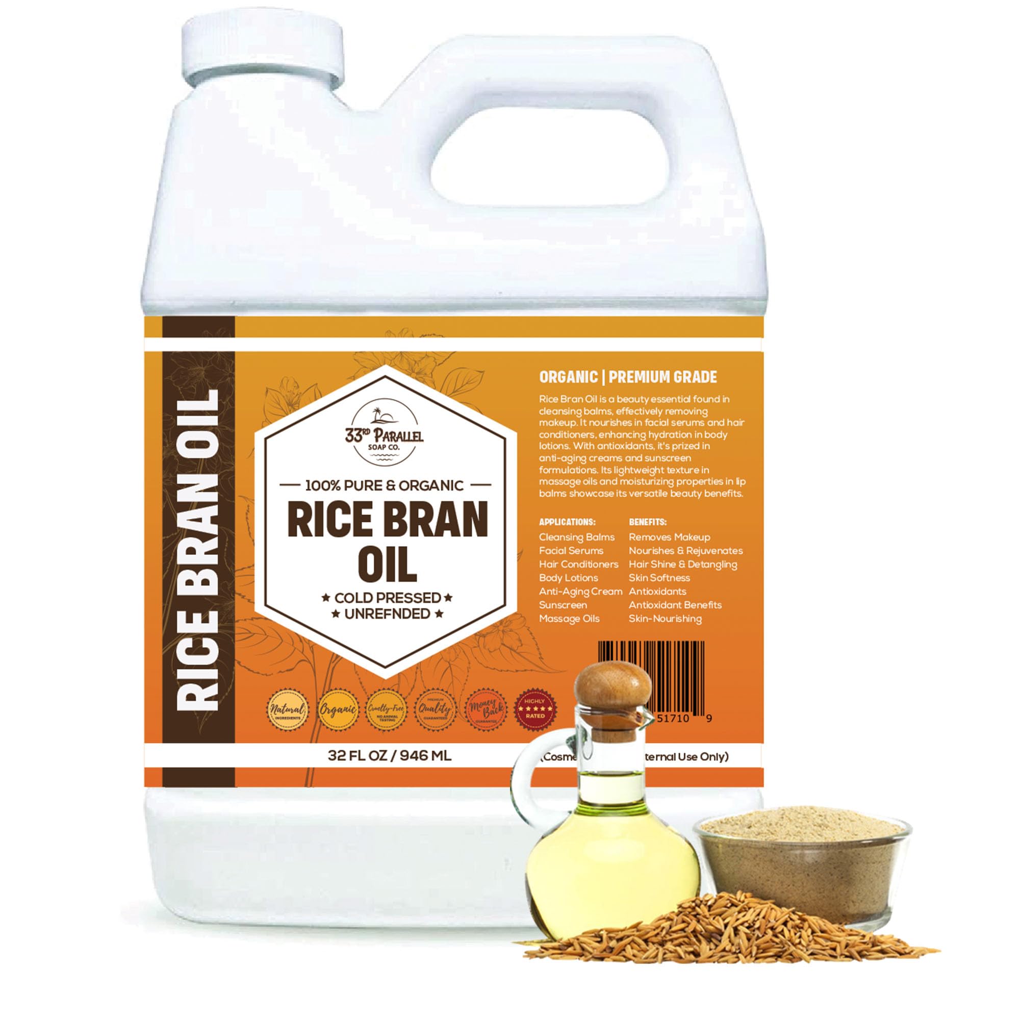 Amazon.com: ORGANIC RICE BRAN OIL (32 oz) Premium Cold Pressed ...