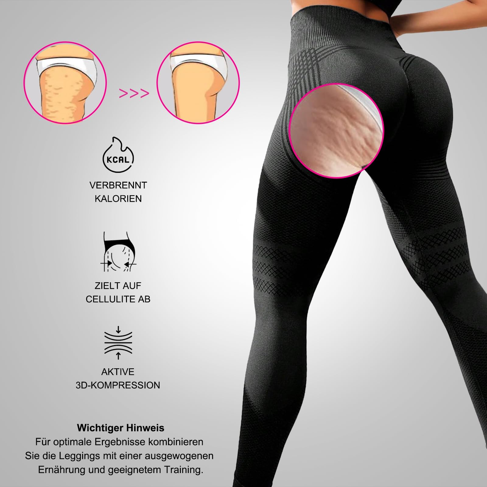 Generico Leggins 3D Anticellulite Donna,Push Up Sculpture Lipedema a Compressione Controllo Graduata Anti Cellulite Leggings Sportivo Vita Alta Senza Cuciture Donna Yoga Fitness Pantacollant