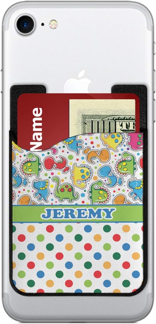 Personalized Dinosaur Print & Dots 2-in-1 Cell Phone Credit Card Holder & Screen Cleaner