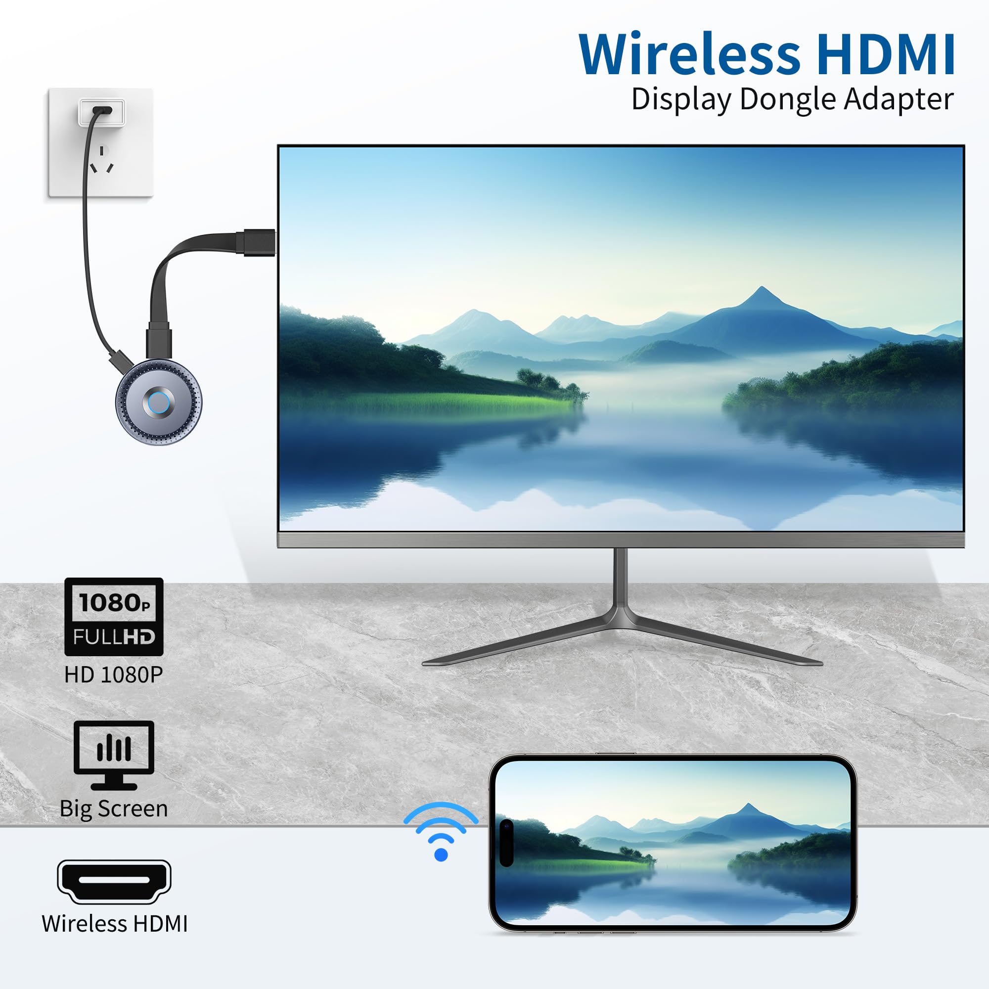Miracast Wireless Hdmi Dongle Adapte, Tragbares Hdmi Adapter Dongle mit für Streaming von Video/Audio/Dateien Übertragung von Android-Smartphone auf HDTV