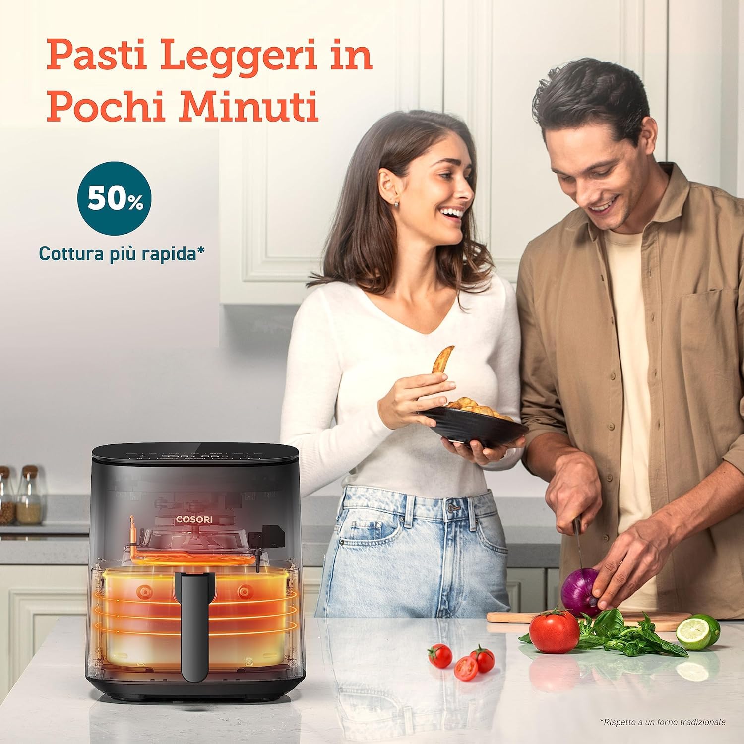Cosori Friggitrice ad Aria 4,7 Litri, 75-230°C, 9 Preimpostazioni, 1500W | Silenzioso e Risparmio Energetico, Meno Olio&Senza Fumo, Ricettario Italiano, Lavabile in Lavastoviglie, Rumore Sotto i 55dB