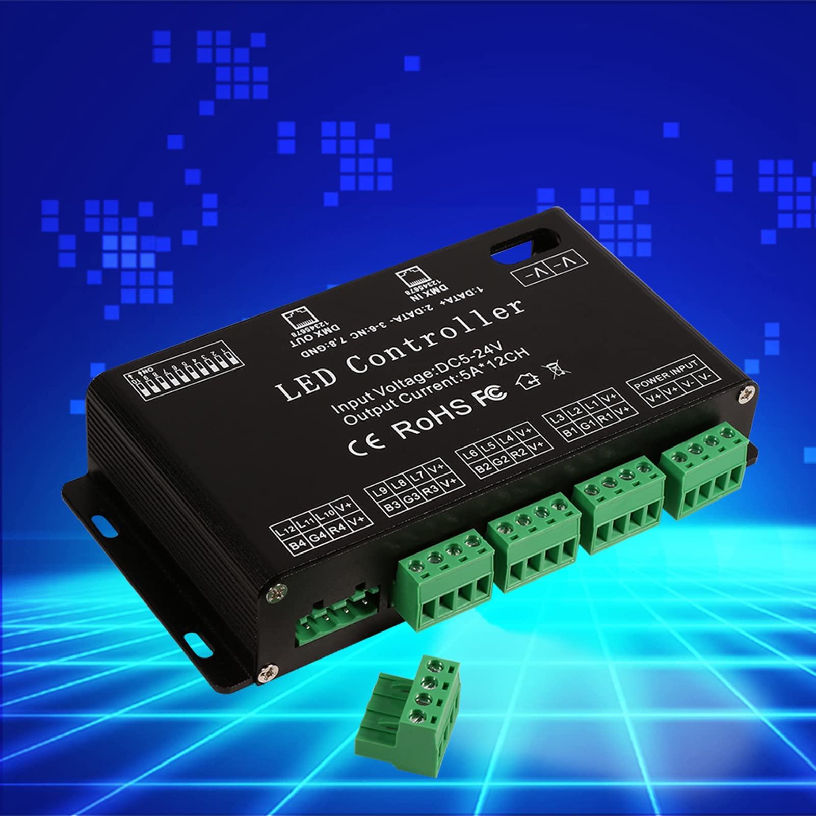 Controlador LED DMX, decodificadores LED DMX, DC5V-24V Controlador LED RGB de 6 canales Módulo de tira de controlador de decodificador DMX para módulo de tira LED Controlador de atenuación