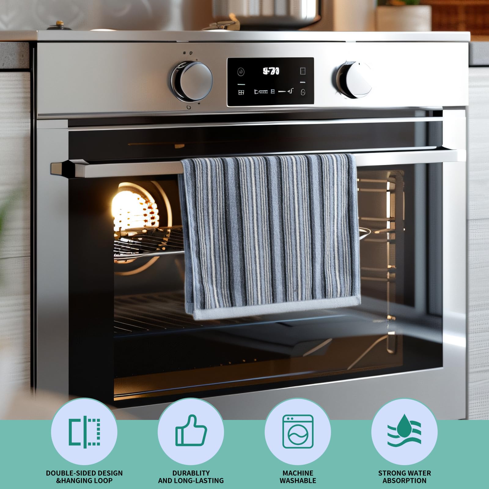 SALAS Paños de cocina de alta calidad para secar platos, paños de cocina grandes de algodón, toallas de mano, paños de rizo a rayas, juegos de toallas gruesas altamente absorbentes con lazo para