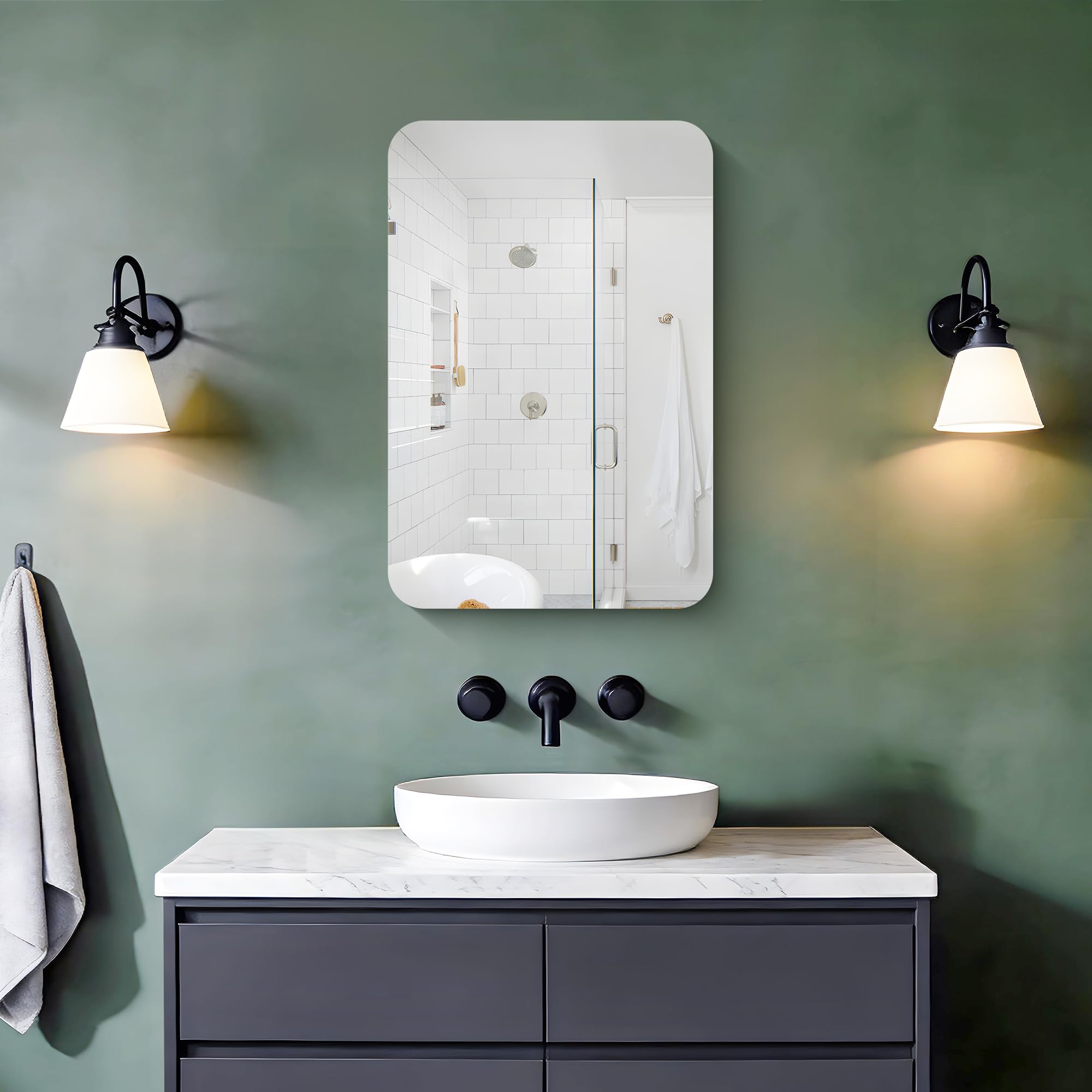 KOCUUY Espejo de baño Rectangular sin Marco, Espejo de Pared de 40 x 60 cm, Espejo con Cristal irrompible, reflexión HD, Esquinas Redondeadas,Adecuado para baños, dormitorios o vestidores.