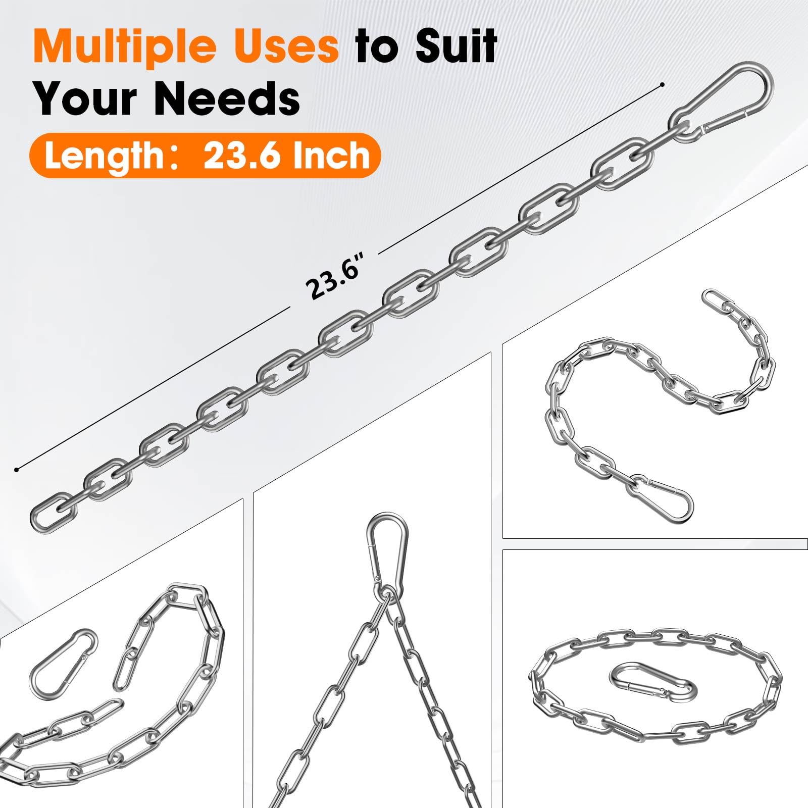 Gate Chain Lock, 23.6 Inch 304 Stainless Steel Chain Fence Gate Latch with Carabiner - Image 3