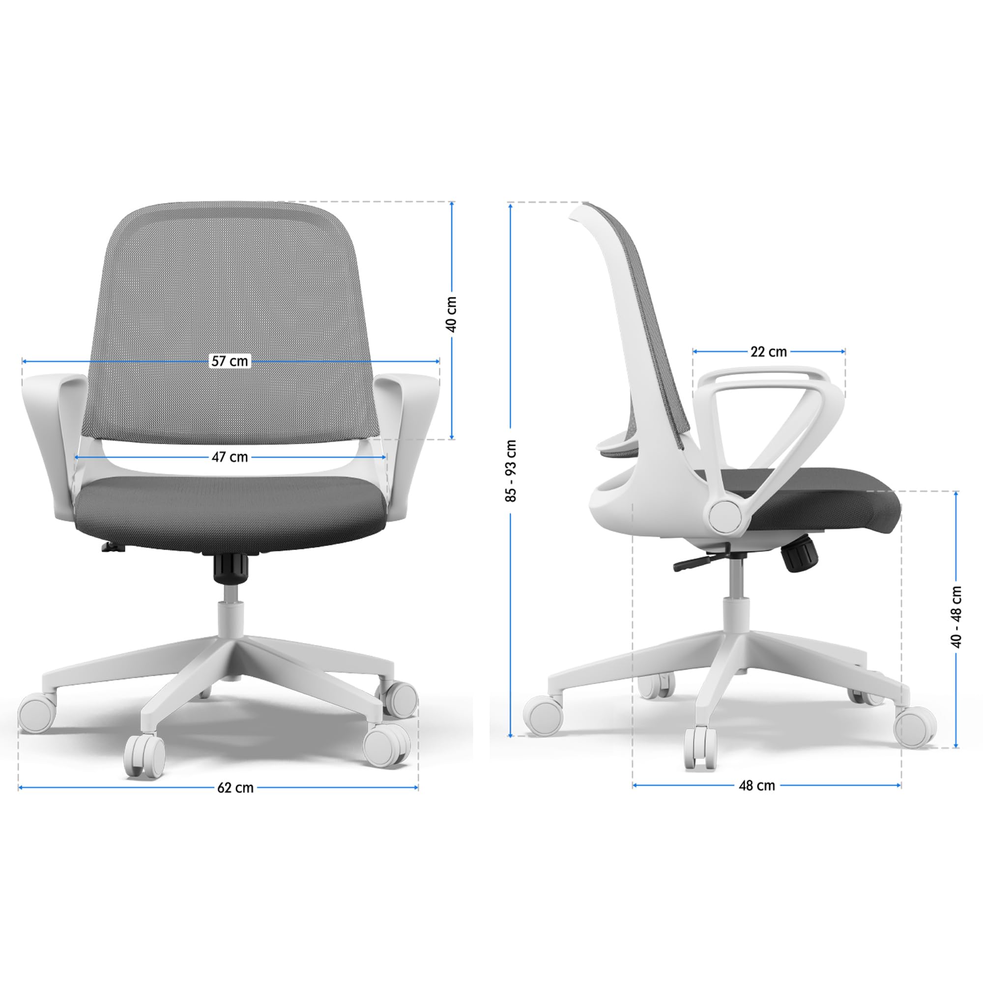 SENSE7 krzesło biurowe Sopty z funkcją przechylania, fotel biurowy z regulowanymi podłokietnikami, ergonomiczne krzesło komputerowe z oddychającą siatką, krzesło do biurka do 130 kg, z regulacją