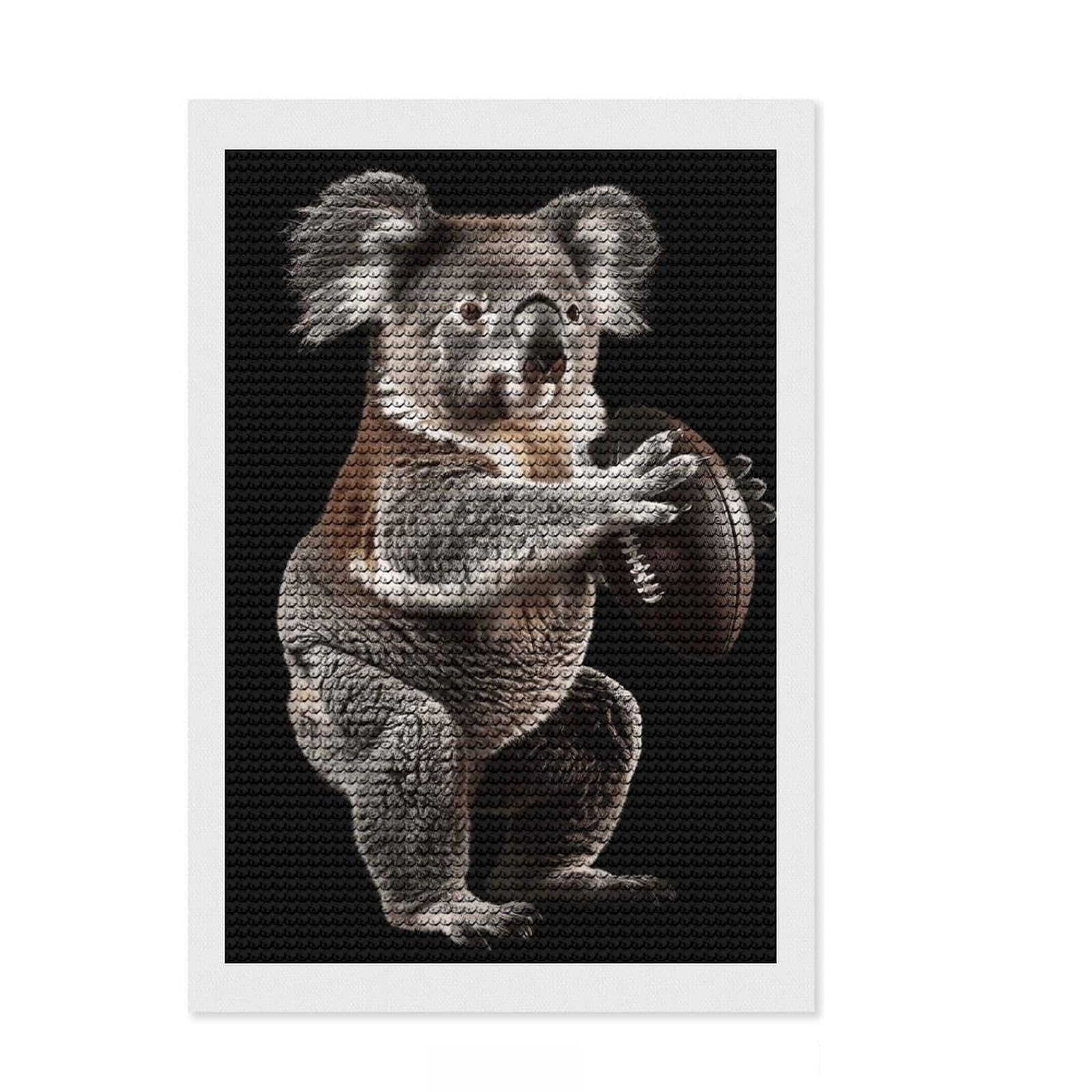 Junmoney Koala American Football Diamond Painting Set 8"x12", Vintage Style Decor, for Beginners, Stress Relief Craft, Christmas Gift