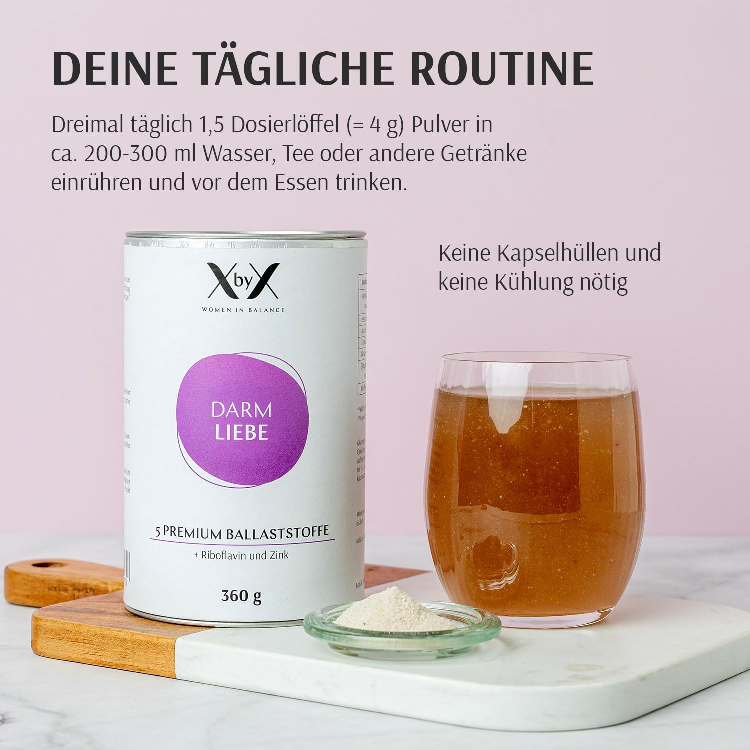 XbyX Darm Liebe | Gesund Abnehmen dank Premium Ballaststoffen | Vegan | Glutenfrei | 360g Pulver zur Unterstützung der Darmgesundheit | Ohne Süßstoffe & künstliche Aromen | Aus Deutschland | 90 Port.