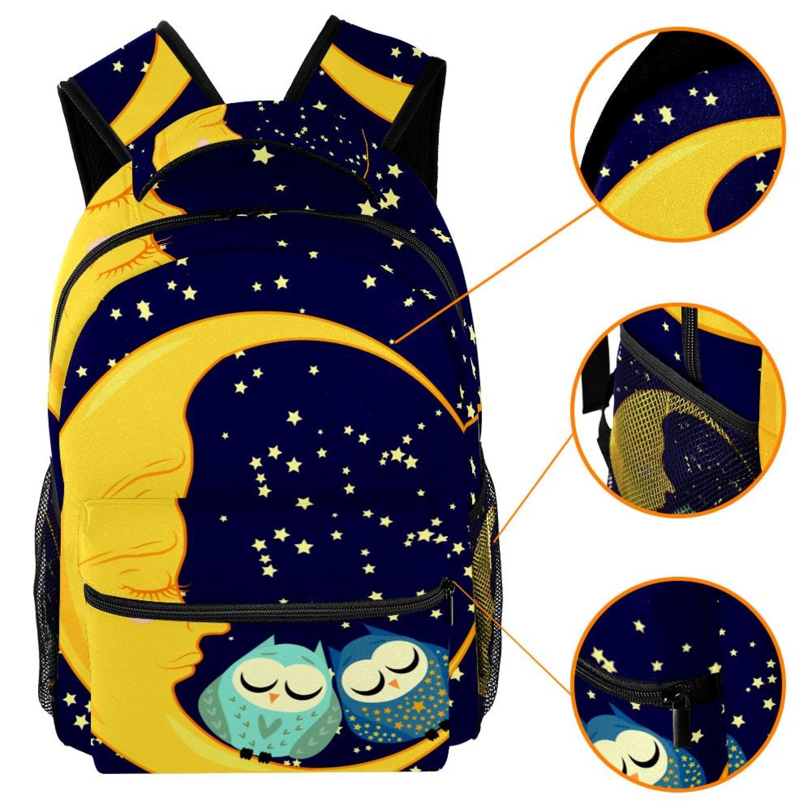 Zaino scolastico per uomini e donne, borsa da viaggio per laptop con gufo e luna, zaino leggero per università, zaino casual per libri
