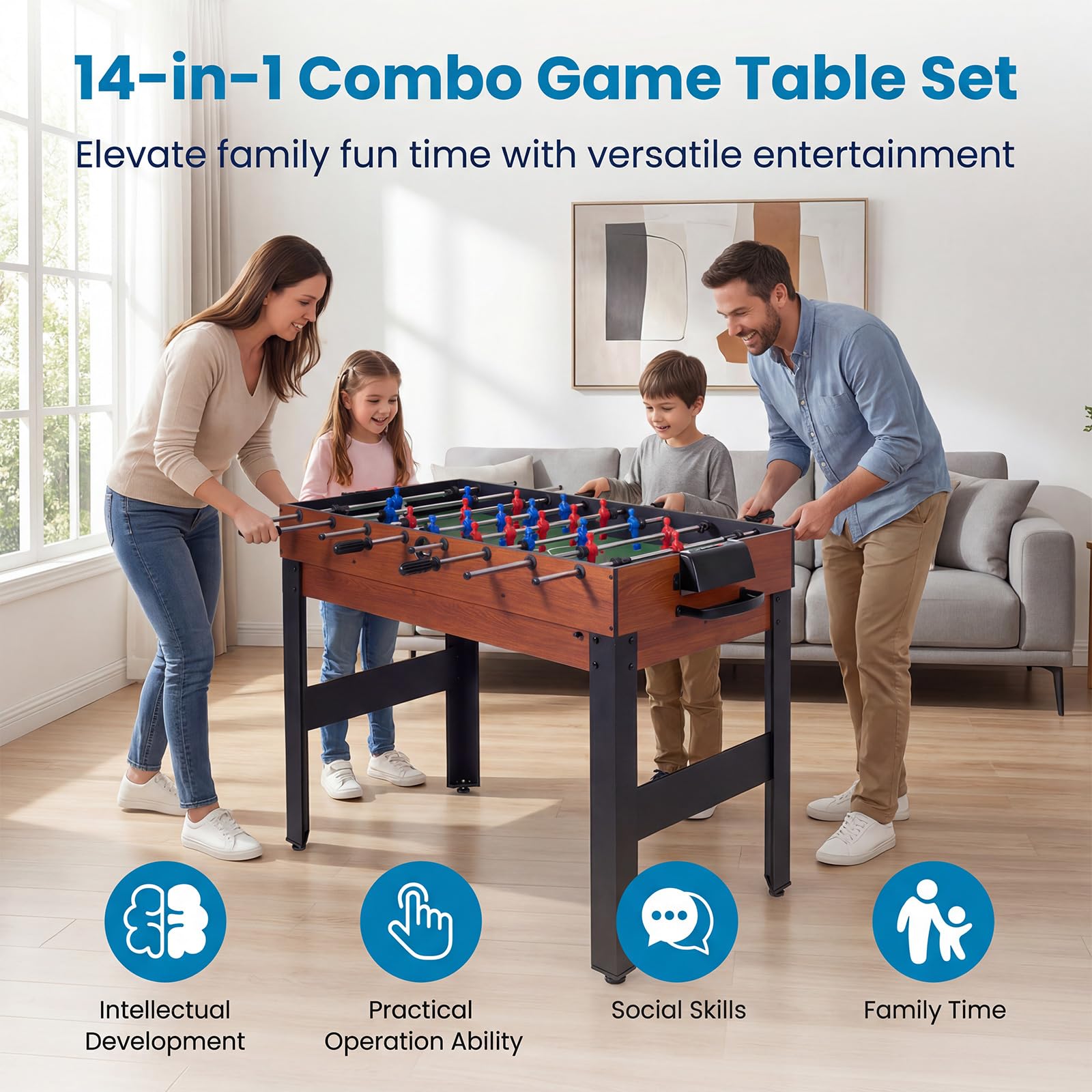 GOPLUS 14-en-1 Table Babyfoot, Backgammon, Morpion, 109x58x152cm