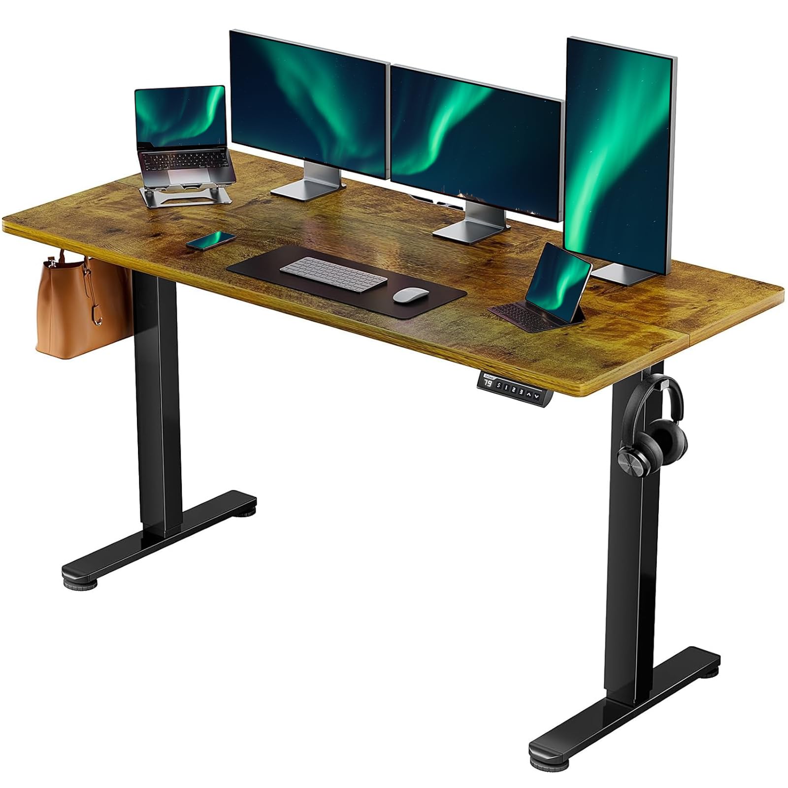 ErGear Electric Standing Desk, 63‘’x28‘’ Height Adjustable Sit Stand up Desk, 4 Memory Computer Home Office Desk Standing Table with Splice Board (Vintage Brown)
